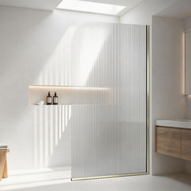 Fluted Curved Shower Screen 1200 x 2000mm Brushed Brass - RHS