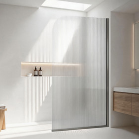 Fluted Curved Shower Screen 1200 x 2000mm Brushed Gunmetal - RHS