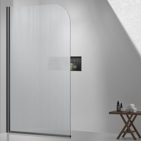 Fluted Curved Shower Screen 1200 x 2000mm Brushed Gunmetal - LHS