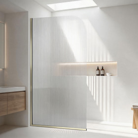 Fluted Curved Shower Screen 1200 x 2000mm Brushed Brass - LHS