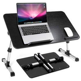 Adjustable Laptop Bed Table with Foldable Legs - Black