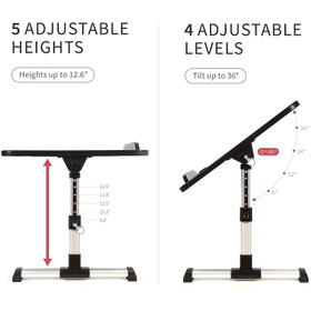 Adjustable Laptop Bed Table with Foldable Legs - Black