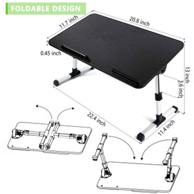 Adjustable Laptop Bed Table with Foldable Legs - Black