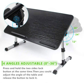 Adjustable Laptop Bed Table with Foldable Legs - Black