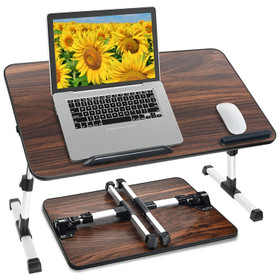 Adjustable Laptop Bed Table with Foldable Legs - Brown
