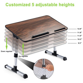 Adjustable Laptop Bed Table with Foldable Legs - Brown