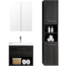 Vogue Fremont Wall Vanity Black Woodgrain with Omega Top 600mm