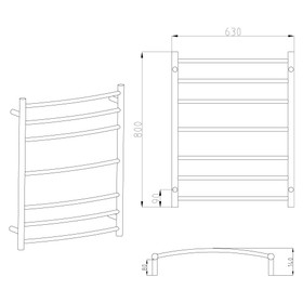 Vogue Curved Black Heated Towel Rail 7 Bar - Right