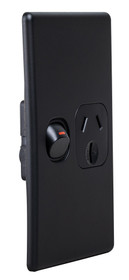 Slimline Single Power Point Black 10A - Vertical