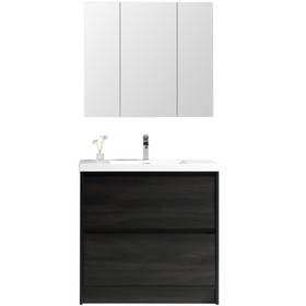 Vogue Zara Floor Vanity 900mm Black Woodgrain with Omega Top