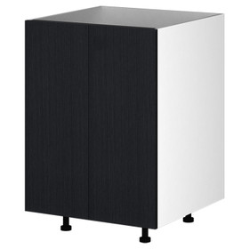 Kitchen Base Cabinet 2 Door 600mm Flat Pack - Black Woodgrain