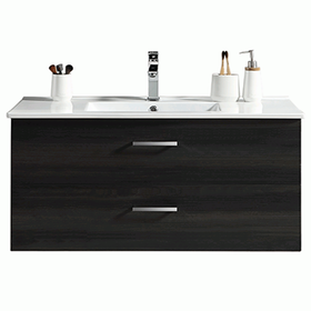 Vogue Novo Wall Vanity Black Woodgrain with Classic Ceramic Top 1200mm