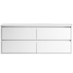 Vogue Hudson Wall Vanity White Gloss with Pure White Countertop 1400mm 4 Drawer