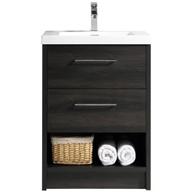 Vogue Fremont Floor Vanity 600mm Black Woodgrain with Omega Top