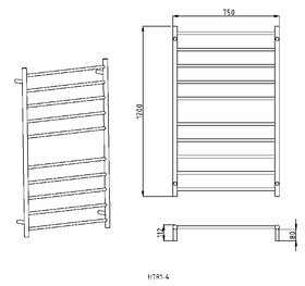 Vogue SS Heated Towel Rail 10 Bar | 750mm - Right