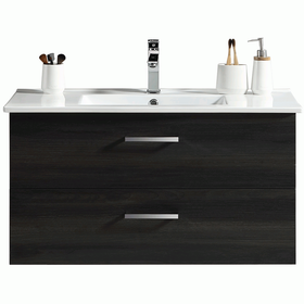 Vogue Novo Wall Vanity Black Woodgrain with Classic Ceramic Top 900mm