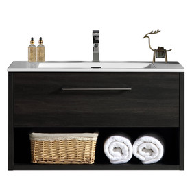 Vogue Fremont Wall Vanity Black Woodgrain with Artificial Marble Sigma Top 600mm