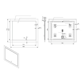 Vogue LED adjustable temperature mirror 900 x 750mm touch sensor switch