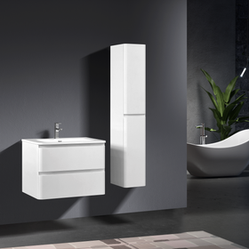 Vogue Edge White Wall Vanity with White Stone Resin Top - 800mm