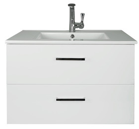 Novo Wall Vanity 750mm 2 Drawer - CLASSIC Ceramic Top Matte White