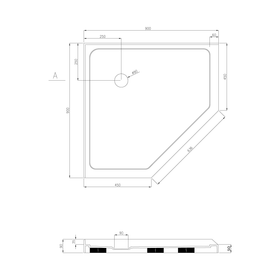 Vogue Corner Angle Shower Tray 900mm Corner Waste 50mm Low Profile