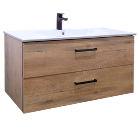 Vogue Novo Wall Vanity Forest Grain with Classic Ceramic Top 900mm