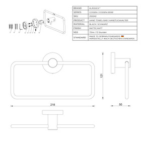 Klässich Cossen Hand Towel Bar Matte Black Klässich Cossen Hand Towel Bar Matte Black