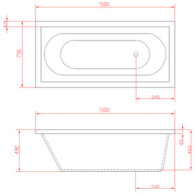 Aura Top Mount Bath 1500mm