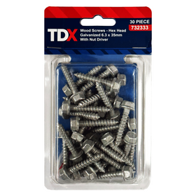 TDX HEX Head Galvanized Screw with Nut Driver - 35mm