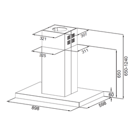Midea Island Rangehood Stainless Steel with Black Glass Fascia 1150m³/h - 90cm
