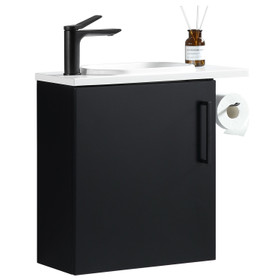 Vogue Noe Matte Black Wall Vanity With Top and Holder - 440mm Vogue Noe Matte Black Wall Vanity With Top and Holder - 440mm