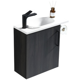 Vogue Noe Black Woodgrain Wall Vanity With Top and Holder - 440mm Vogue Noe Black Woodgrain Wall Vanity With Top and Holder - 440mm