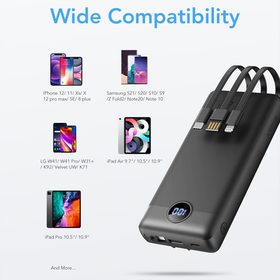 Veger Power Bank with Built-In Cables - 20000mAh