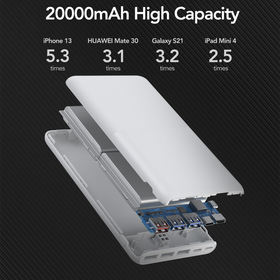 Veger S22 Ultra Slim 20W Fast Charging Power Bank White - 20000mAh