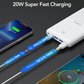 Veger S22 Ultra Slim 20W Fast Charging Power Bank White - 20000mAh