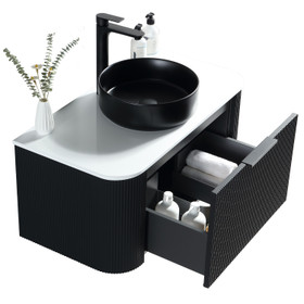 Oasis Wall Vanity Black Oak with Countertop & Basin 900mm - Center