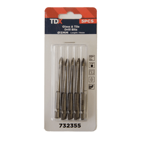 TDX Glass & Tile Drill Bits Hex Shank Cross Tip - 5mm