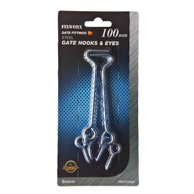 Fixworx Gate Hook & Eye Zinc Plated 100mm - Pack of 2