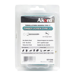 Akord HEX Screw 40mm HEX Zinc Chromate (Gold Passivated) - Pack of 50