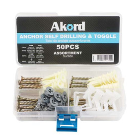 Akord Anchor Self Drilling & Toggle Assortment Kit - Pack of 50