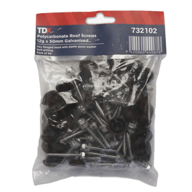 TDX Polycarbonate Roof Screws 12g x 50mm Galvanised - Pack of 50