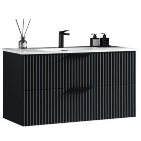 Soho Fluted Wall Vanity with Arc Top 800mm - Matte Black