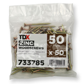Wood Screws 50mm SQ2 CSK Zinc - Pack of 50