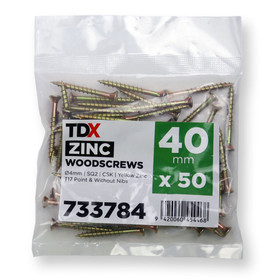 Wood Screws 40mm SQ2 CSK Zinc - Pack of 50