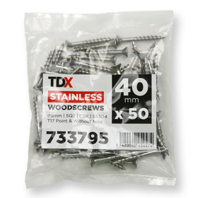 Wood Screws 40mm SQ2 CSK SS304 - Pack of 50