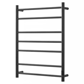 7 Bar 600mm Round Profile Heated Towel Rail With Timer - Black 7 Bar 600mm Round Profile Heated Towel Rail With Timer - Black
