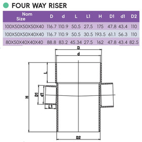 DWV Four Way Riser - 100 x 50 DWV Four Way Riser - 100 x 50