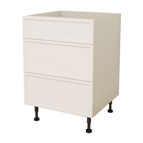 Kitchen Base Cabinet 3 Drawer 450mm Flat Pack - Shaker White Lacquer