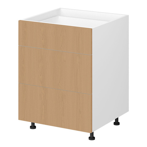 Kitchen Base Cabinet 3 Drawer 600mm Flat Pack - Natural Oak Kitchen Base Cabinet 3 Drawer 600mm Flat Pack - Natural Oak