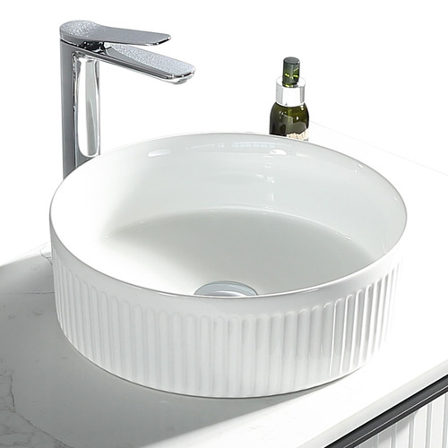 Fluted Round Vessel Basin Gloss White - 360mm